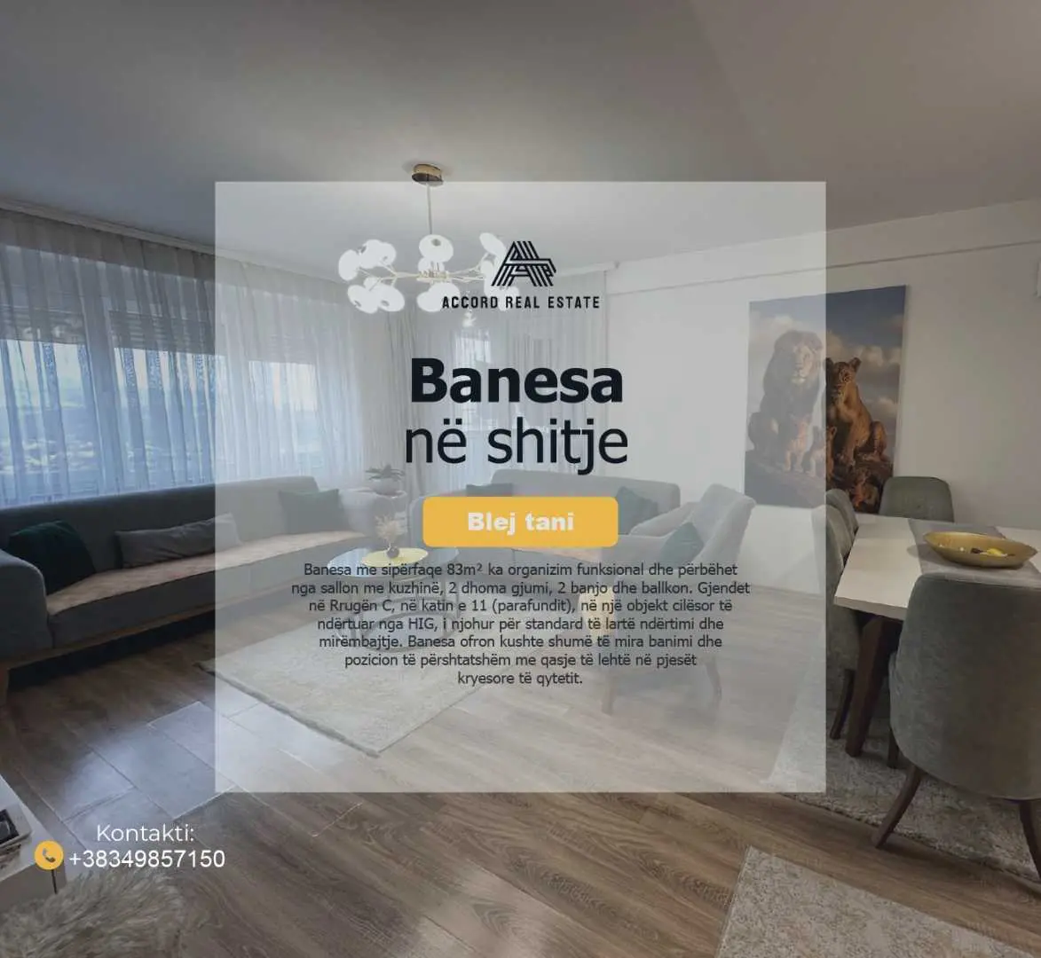 Banese në shitje – Rruga C | 83m² | 2 Dhoma Gjumi | 2 Banjo | Ballkon banesë/apartment në Prishtinë