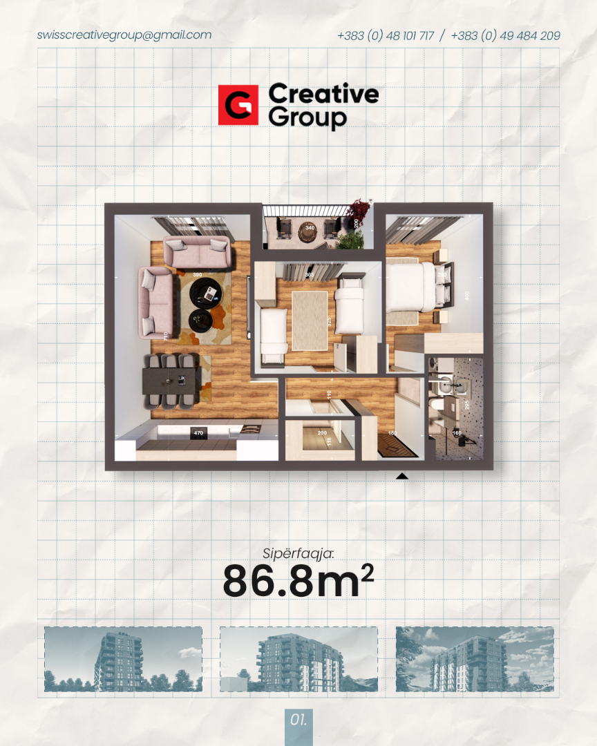 Banese 86.8m2, Lagjja Bajram Curri, Kati 8 banesë/apartment në Prizren