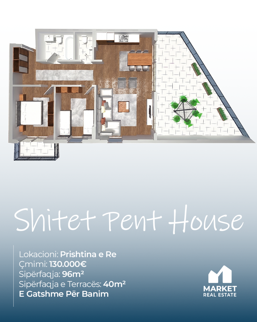 Penthouse 96m² + 40m² Tarracë në Prishtinë të Re banesë/apartment në Prishtina e Re