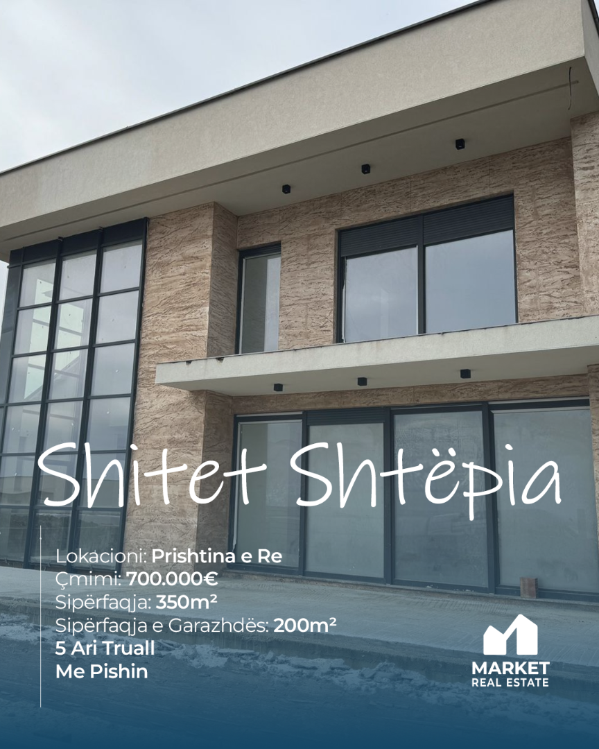 Shtëpi në Shitje 350m² në Prishtina e Re Sipërfaqja e shtëpisë: 350 m² Sipërfaqja e garazhdës: 200 m² shtëpi në Prishtina e Re