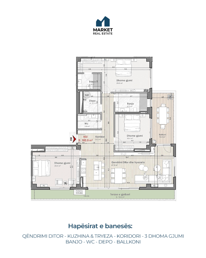 Banesë në Shitje 186m² në Prishtina e Re (Internacional Residence) banesë/apartment në Prishtina e Re