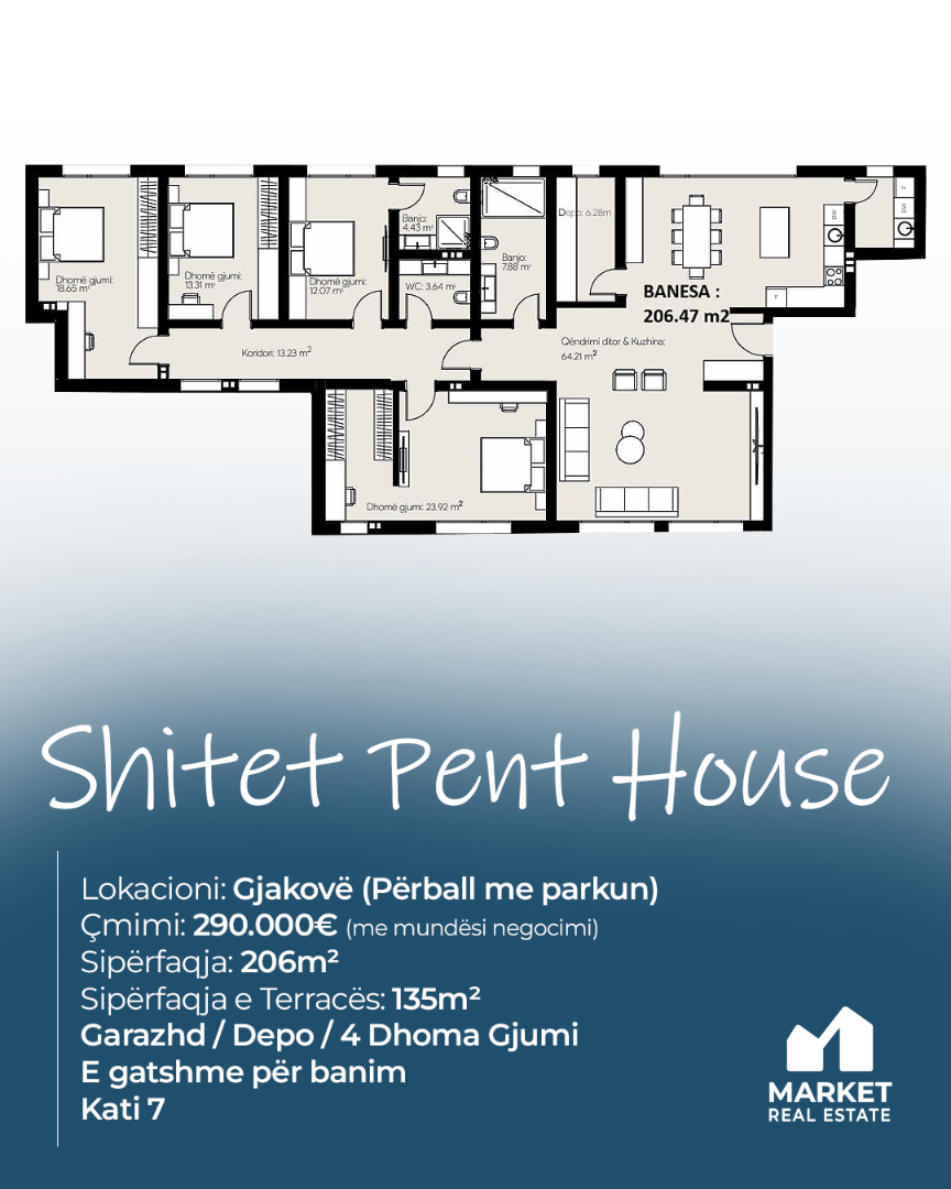 Penthouse në Shitje 206m² + 135m² Tarracë në Gjakovë banesë/apartment në Gjakovë