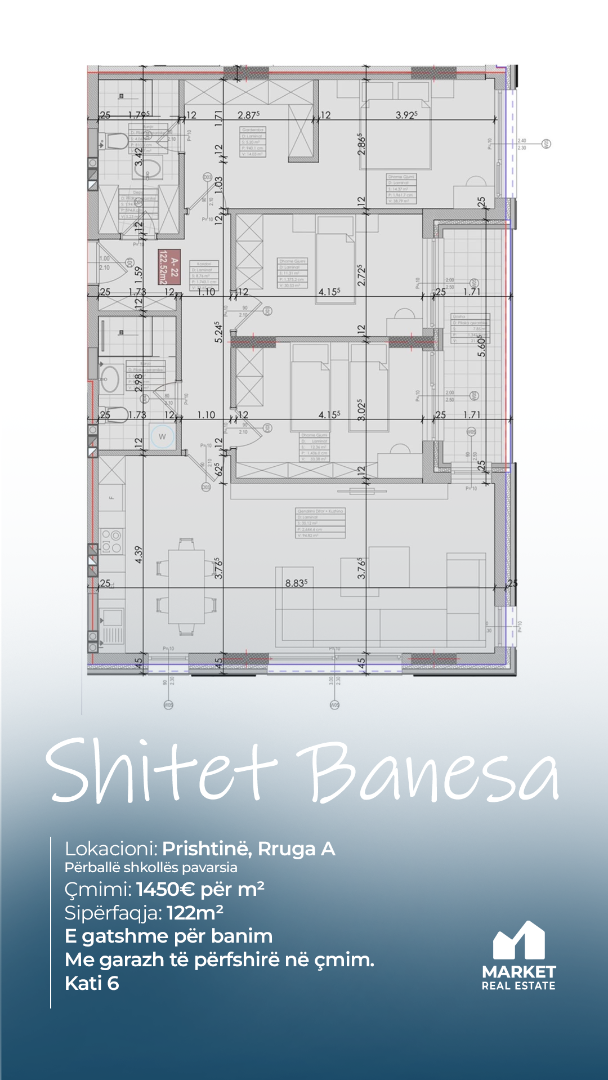 Banesë në Shitje 122m² në Rrugën A, Prishtinë banesë/apartment në Prishtinë