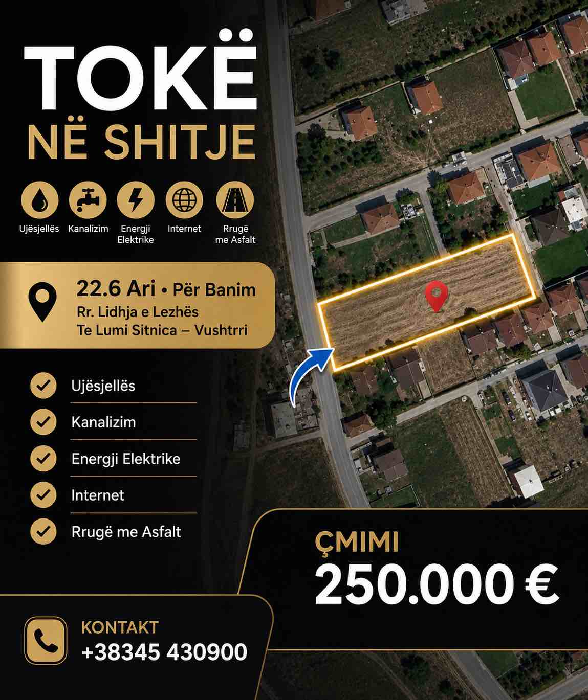 Tokë ne shitje 22.6 Ari tokë në Vushtrri