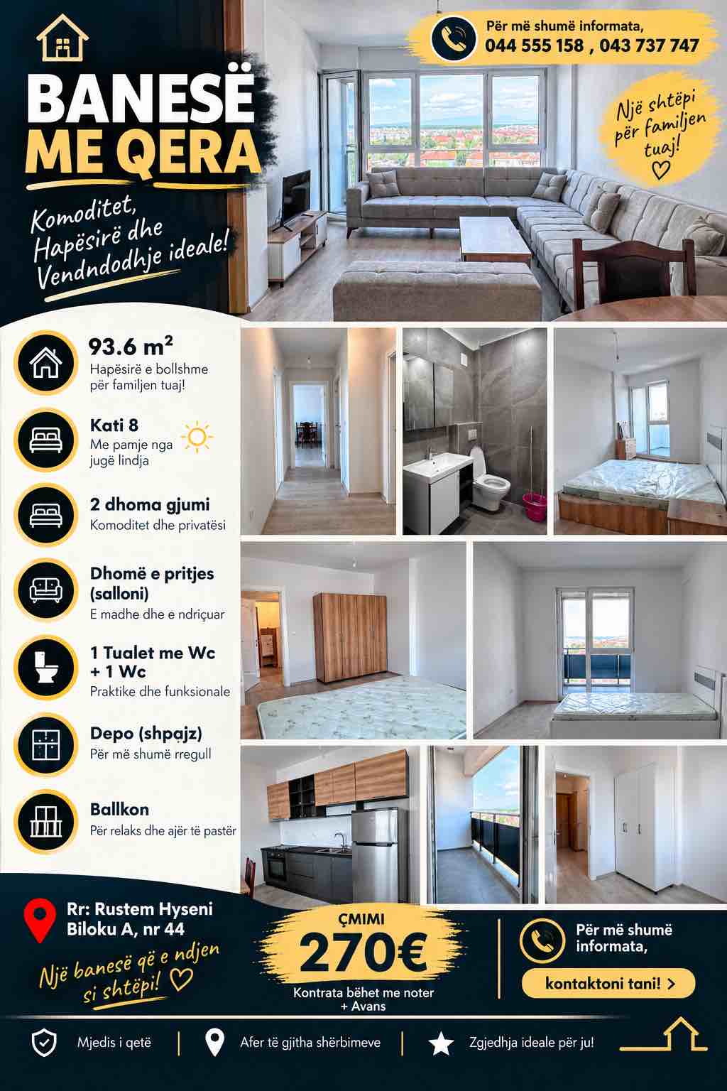 Banesë 93.6m2 me qera banesë/apartment në Vushtrri